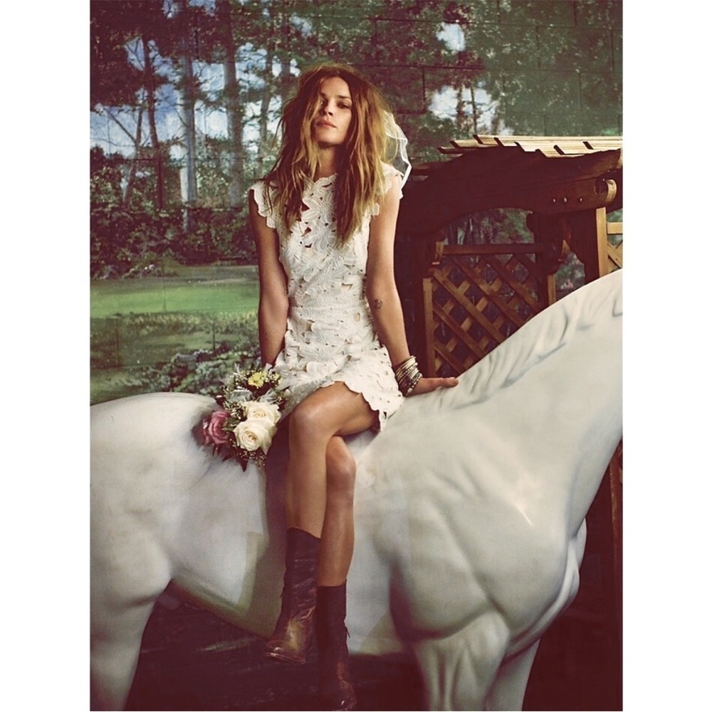 Free People × Saylor Jessa Open Back Lace Mini Dress White Cream Rose Gold Sz S